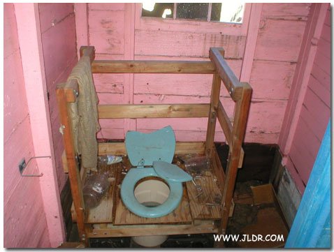 Commercial crabber's cabin indoor home made toilet in Bayside, on the Delaware River