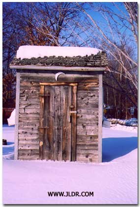 Another close up of the Classic Winter Outhouse