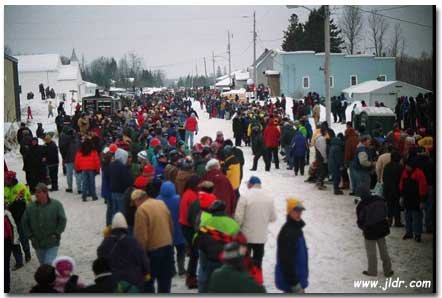 Another shot of the crowd viewing the Trenary, MI Outhouse Races