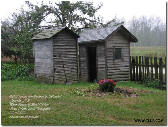 1800's farmhouse outhouse and wood shed